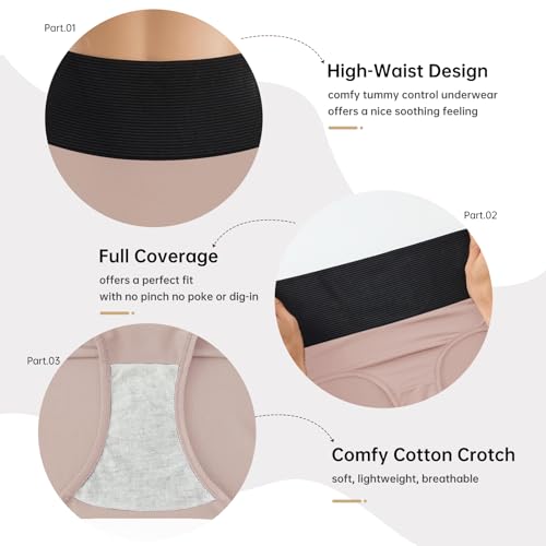 Women's Tummy Control Underwear High-Waist underpants Full Coverage Brief Stretch Ladies Panties Multipack - size: Small