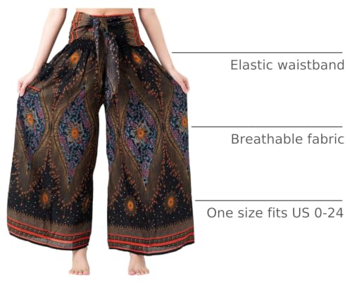 B BANGKOK PANTS Women's Boho Palazzo Pants - color: Black Peacockeye, size: One Size