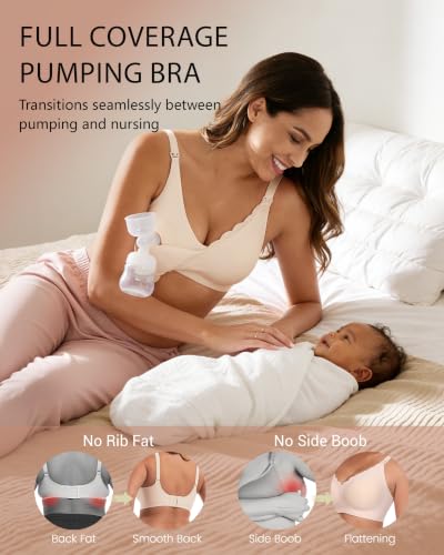 Vinfact Pumping Bra Hands Free-No Underwire Full Coverage Seamless Every Day Bra Holding & Breast Pump Bra - color: Beige, size: X-Large