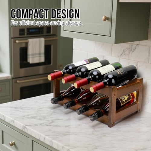 Bamboo Wine Rack, 2-Tier 8 Bottles Wine Storage Cabinet Shelf - color: 2 Tiers Walnut, size: 6.89 in