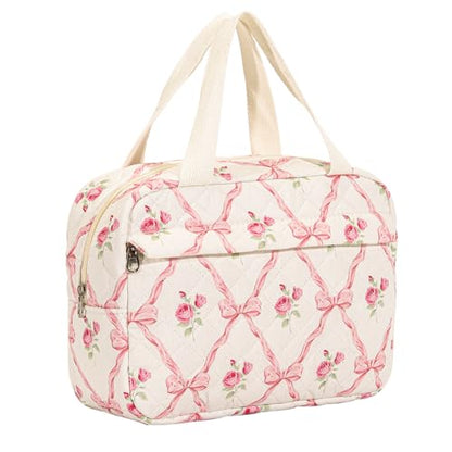 uekeboag Large Size Quilted Makeup Bag with Top Handle(03Pink Bow) - color: 03Pink Bows