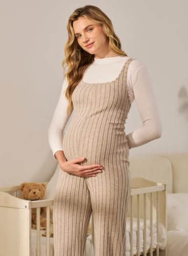 BLENCOT Maternity Jumpsuit Sleeveless Square Neck Wide Leg Pants Romper - color: Apricot, size: XX-Large