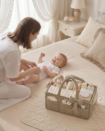 Blissful Diary Baby Diaper Caddy Organizer, Heart-Quilted, Brown - color: Heart Brown