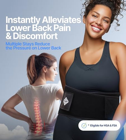 Plus Size Back Brace for Lower Back Pain, 52"-65" - color: Black, size: PlusSize