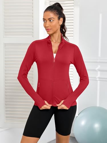 VUTRU Women's Workout Yoga Jacket Full Zip Running Athletic Track Jacket - color: A-red, size: Large