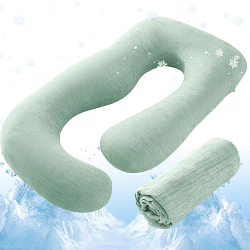 Sasttie Cooling Pregnancy Pillow Cover for 57-inch Maternity Pillow, Green - color: Green