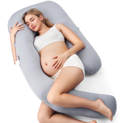 Momcozy Cooling Pregnancy Pillow - Dreamlign U Pro Maternity Pillow - color: Grey -Cooling Fabric