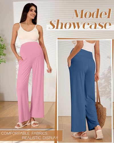 3 Pack Women's Maternity Lounge Pants with Pockets - color: Black, Blue, Pink, size: Large