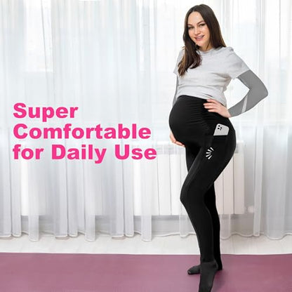 Maternity Leggings with Pockets, Over the Belly Pregnancy Yoga Pants - color: Black, size: X-Large