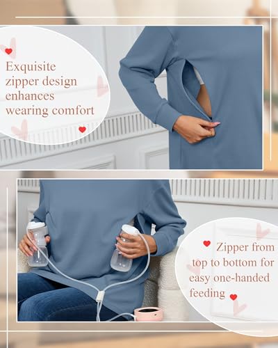 Oakgarden Women's Zipper Oversized Nursing Sweatshirts - color: Haze Blue, size: Small
