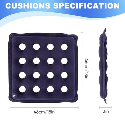 Waffle Cushion Pressure Relief, 2-Pack Inflatable Seat Cushion w/Pump, 18" - color: Purple&beige