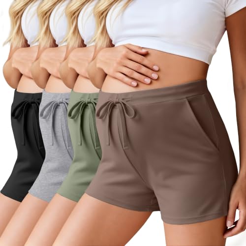 Ficerd 4 Pack Women's Maternity Athletic Shorts - color: Coffee, Gray Green, Gray, Black, size: Small