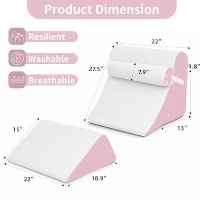 Wedge Pillow Set for After Surgery,White/Pink,4PCS-22 - color: White/Pink, size: 4PCS-22''