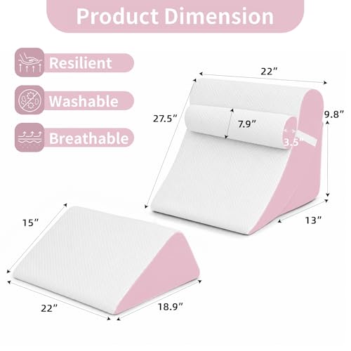 Wedge Pillow Set for After Surgery,White/Pink,4PCS-22 - color: White/Pink, size: 4PCS-22''