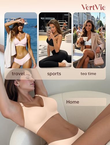 Vertvie Jelly Bra No Underwire Seamless Push Up Full Coverage - color: Nude, size: Large Plus