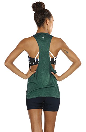 icyzone Women's Racerback High Neck Workout Athletic Yoga Muscle Tank Tops - color: Army, size: Medium