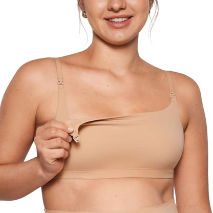 INLYRIC Women's Inbarely Soft Nursing Bras Unlined Bralettes Maternity Bra for Breastfeeding Unpadded Comfy Sleep Seamless - color: Warm Beige, size: Medium