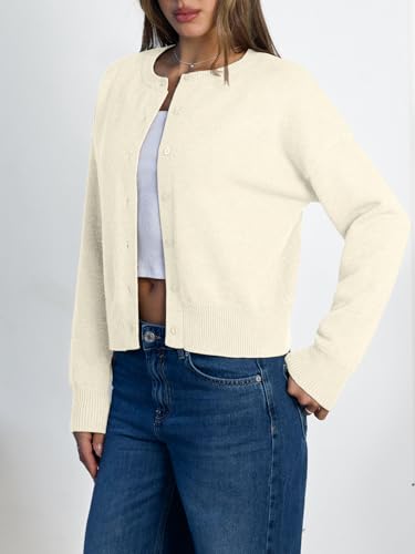 LILLUSORY Womens Lightweight Cardigan Cropped Knit Fall Cute Sweaters 2026 - color: Beige, size: Small
