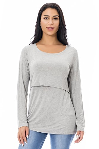Smallshow Women's Nursing Tops Long Sleeve Breastfeeding Shirts 3 Packs - color: Army Green-black-light Grey(3 Packs), size: Medium