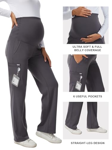 Women's Maternity Scrub Pants with 6 Pockets & 4-Way Stretch - color: Grey, size: 4X-Large