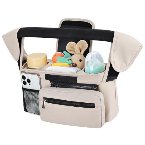 Accmor Universal Stroller Organizer with Insulated Cup Holder - color: All Off White