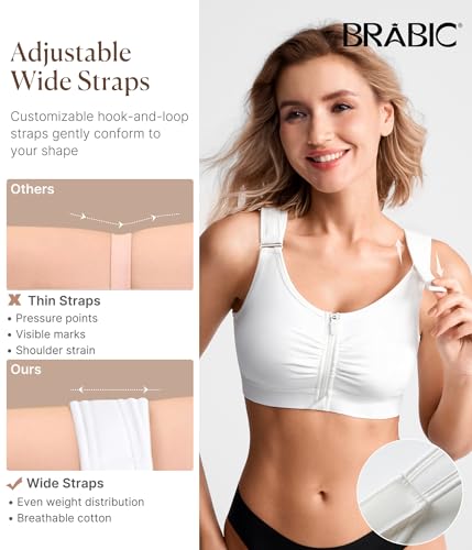 BRABIC Zip Front Closure Everyday Bras for Women Post Sugery Compression - color: White, size: X-Large