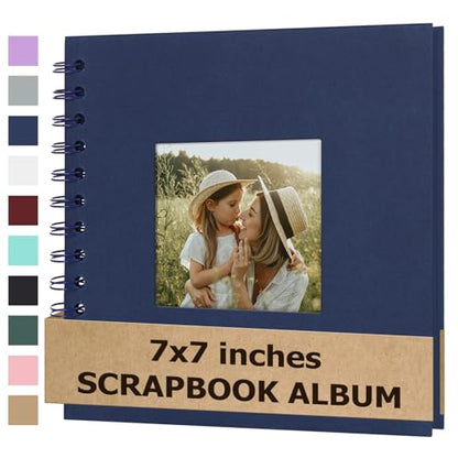 Scrapbook Album 7x7 Inches Hardcover Kraft 40 Pages Blue - color: Blue, size: 7"x7" 20 Sheets