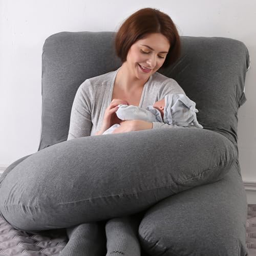 BATTOP Pregnancy Pillows for Sleeping- U Shaped Full Body Maternity Pillow, Pregnancy Pillow for Side Sleepers with Removable Cover, Supports Back, Hips, Belly & Legs (Black Grey) - color: Black Grey