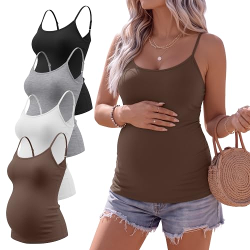 Ficerd 4 Pack Womens Maternity Nursing Tank Tops - color: Brown, White, Light Gray, Black, size: Small