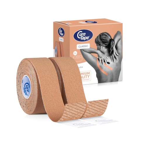 CureTape Kinesiology Tape 1in 2 Rolls | Therapeutic Tape Beige