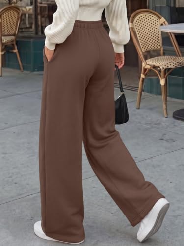 Trendy Queen Womens Wide Leg Fleece Lined Fall Sweatpants - color: Brown, size: Medium