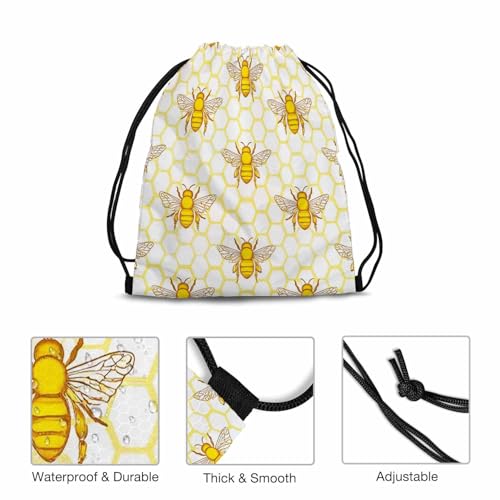 Bee Drawstring Backpack Nature Insect Honeycomb Fragrant Sweet Honey for Swim Bag for Beach Swim Swimming Pool Drawstring Bags - color: Bee