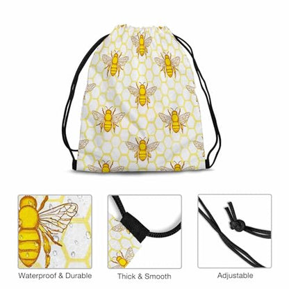 Bee Drawstring Backpack Nature Insect Honeycomb Fragrant Sweet Honey for Swim Bag for Beach Swim Swimming Pool Drawstring Bags - color: Bee