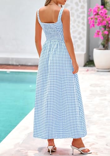 PRETTYGARDEN Women's Summer Gingham Maxi Long Dress - color: Dusty Blue, size: Medium