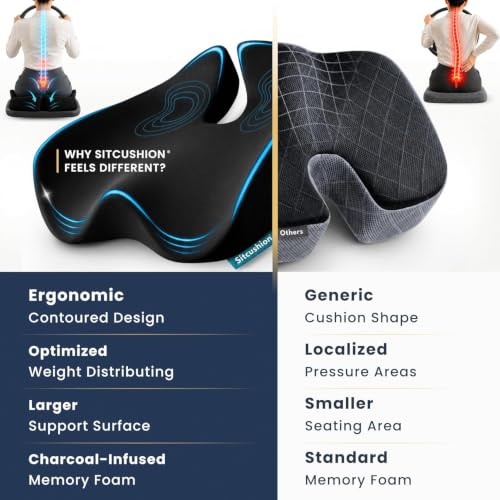 Car Seat Cushion for Driving, Sciatica Pain Relief Car Pillow and Seat Pad - color: Black