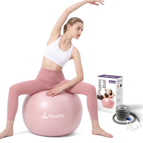 Anti Burst Large Exercise Ball for Yoga Non Slip Pilates Ball with Pump 550 lbs Capacity for Pregnancy, Fitness Size L 23 to 26 inches, About 58 to 65cm - color: pink