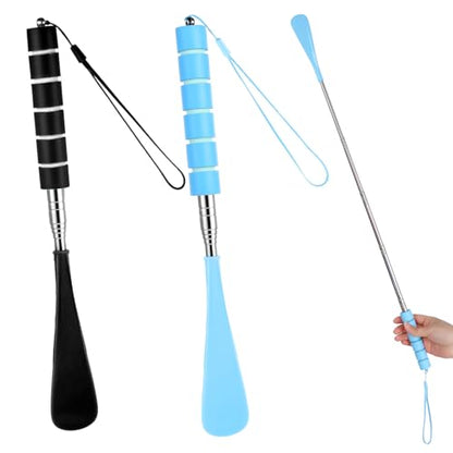 Ymapinc 2 Pack Shoe Horn Long Handle, Metal Telescopic Foldable Shoehorn - color: Black + Blue