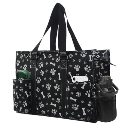 NGIL Work Tote Bag with Exterior Pockets - color: Ngil Zip-printed Paws-black