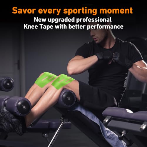KTQUICK Precut Kinesiology Tape for Knees,12PCS,20% Stronger Adhesive Green - color: Green, size: 12PCS