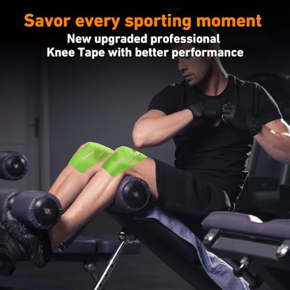 KTQUICK Precut Kinesiology Tape for Knees,12PCS,20% Stronger Adhesive Green - color: Green, size: 12PCS