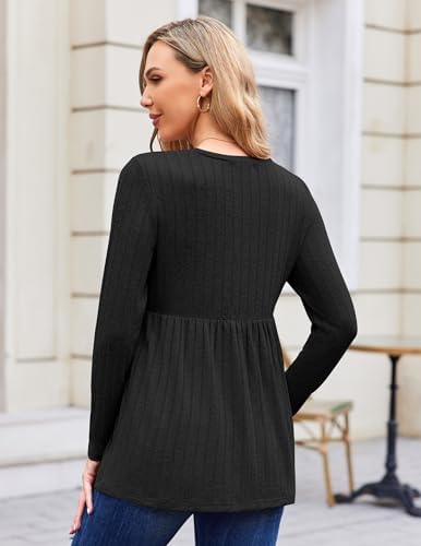 Maternity Shirts Dressy Long Sleeve Pregnancy Fall Tops Work Blouses - color: Black, size: Medium