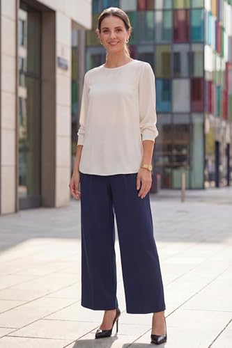 OUGES Women's Wide Leg Summer Business Casual Maternity Pants with Pockets - color: Navy, size: Large