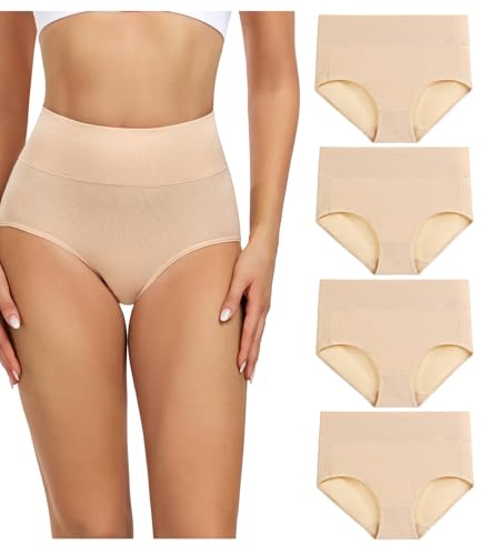 wirarpa Women's Cotton Underwear High Waisted Ladies Panties Full Coverage Briefs 4 Pack (Regular & Plus Size) - color: Beige - Set 17, size: 5X-Large