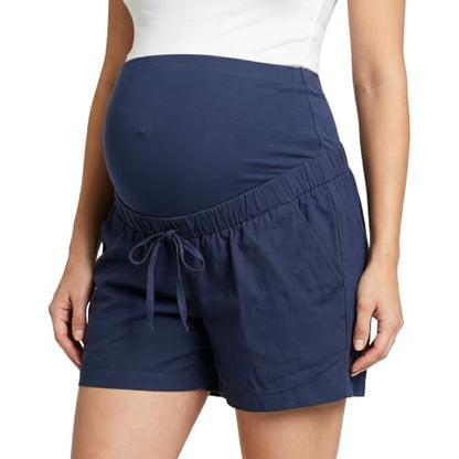 Cichic Women's Over-Belly Maternity Shorts Elastic Waist with Adjustable Button Tightener Maternity Casual Summer Shorts - size: X-Large