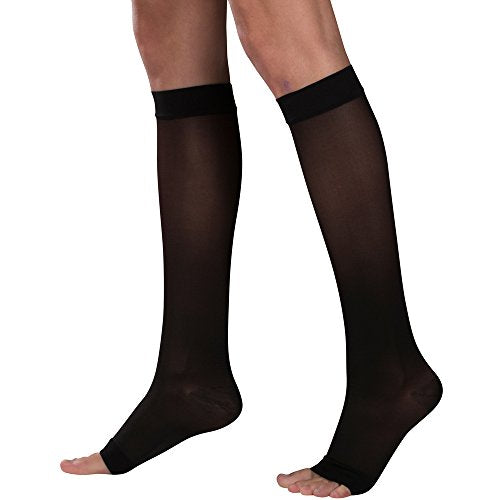 Truform Sheer Compression Stockings, 15-20 mmHg, Women's Knee High Length, Open Toe, 20 Denier, Black, Medium - color: Black, size: Medium (1 Pair)