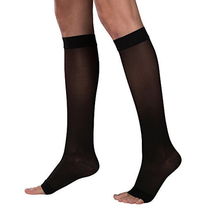 Truform Sheer Compression Stockings, 15-20 mmHg, Women's Knee High Length, Open Toe, 20 Denier, Black, Medium - color: Black, size: Medium (1 Pair)
