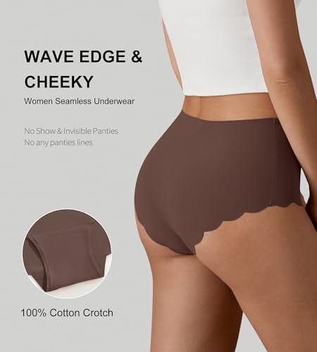 SHARICCA Seamless Underwear for Women Silk High Waisted Cheeky Panties Pack - color: Black/Dark Brown/Deep Brown/Light Beige/White, size: Medium