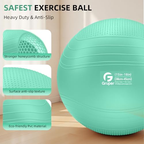 Gruper Yoga Ball, Extra Thick Non Slip Exercise Ball, 4 Sizes - color: ['Teal'], size: 18 Inch (45cm),s