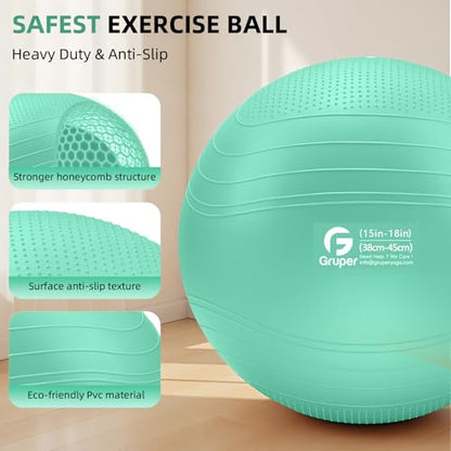 Gruper Yoga Ball, Extra Thick Non Slip Exercise Ball, 4 Sizes - color: ['Teal'], size: 18 Inch (45cm),s