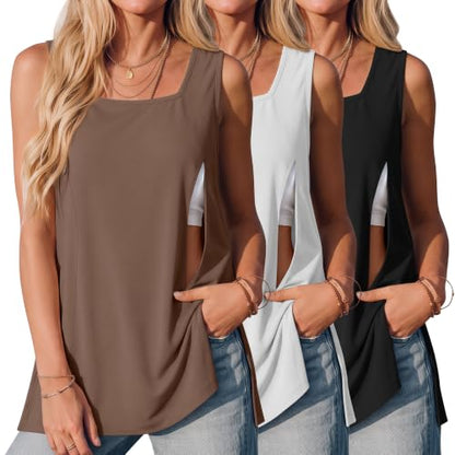 3 Pack Women's Nursing Tank Shirts - color: Coffee, White, Black, size: X-Large